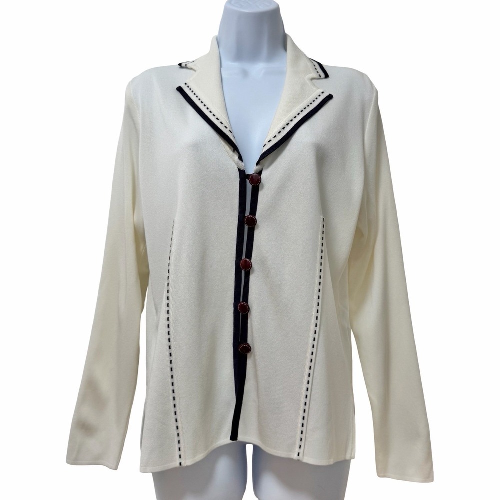 Misook Womens Collared Knit Button Down Cardigan Size S White Preppy Office